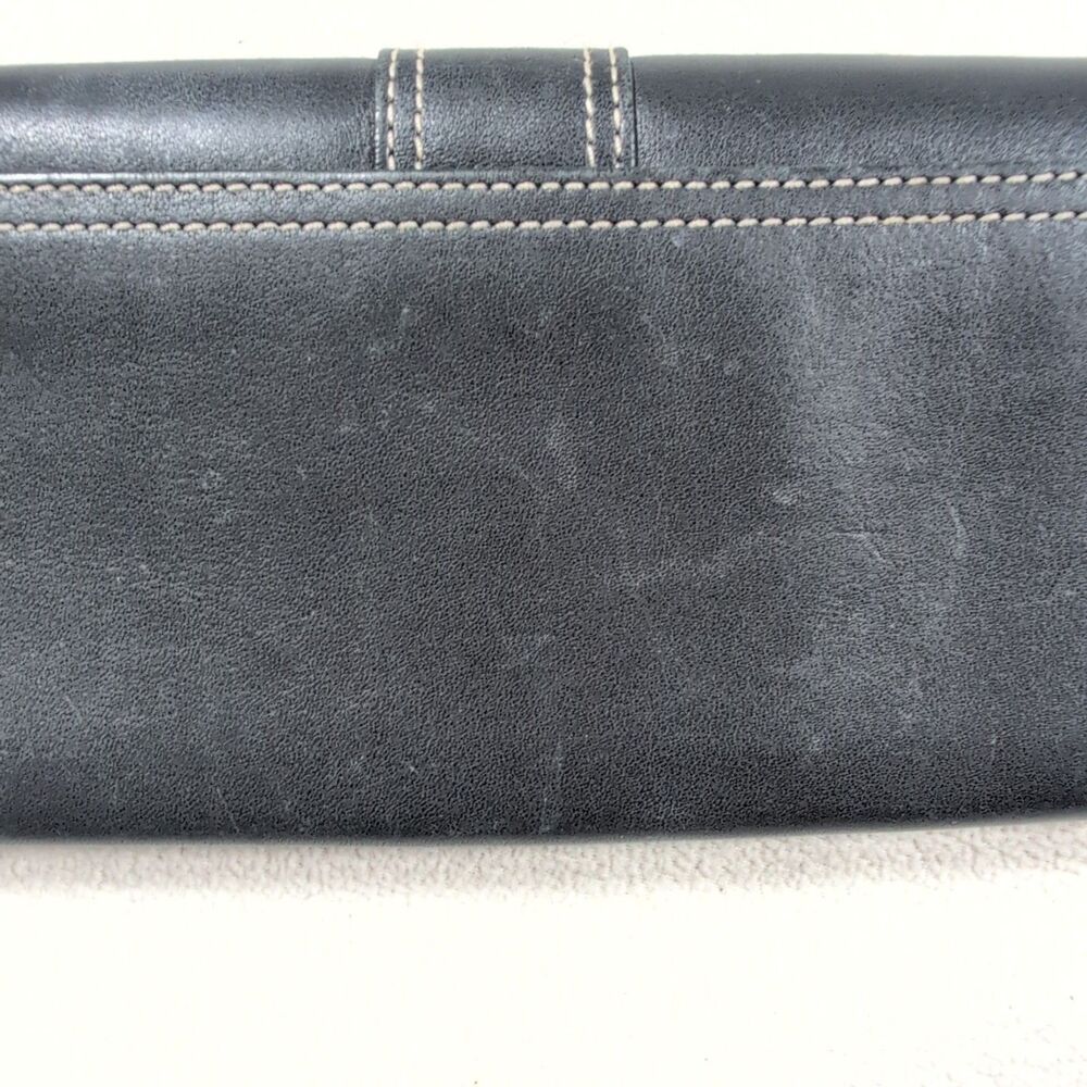 Vintage Coach Soho Clutch Black Leather Wallet Accordion Buckle Contrast Stitch - Picture 8 of 15